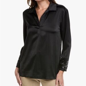 Anne Klein black embellished cuff shirt